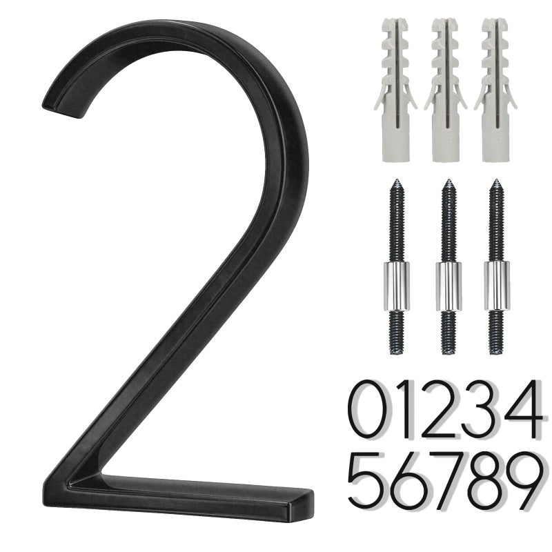 BVNUD 5 Inch Stainless Steel Floating House Number  Metal Modern House Numbers  for Outdoor Mailbox Yard Home Wall DoorGarage Gate with Nail Kit  Coated Black  911 Visibility Signage - Image 1